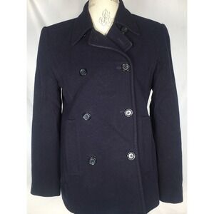 LINDA ALLARD ELLEN TRACY WOMEN'S NAVY BLUE WOOL BLEND PEA COAT SIZE 2